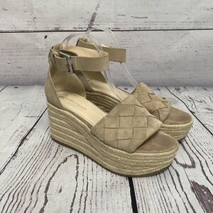 Marc Fisher Sandal Womens Size 8.5 Varin Espadrille Wedge Taupe Leather Upper‎